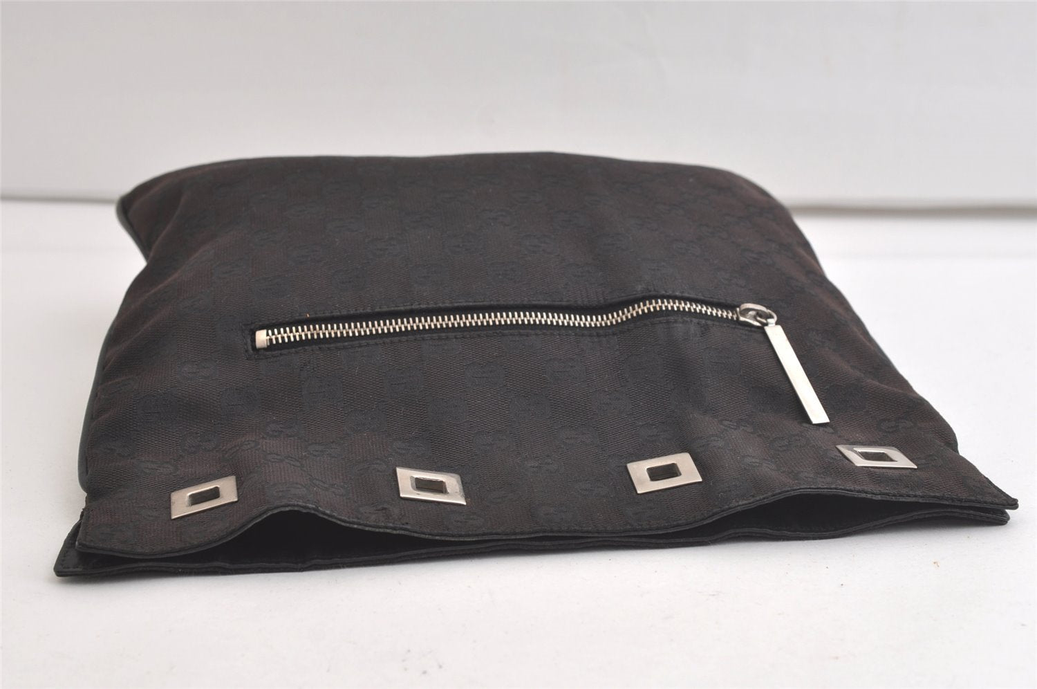 Authentic GUCCI Vintage Shoulder Drawstring Bag Canvas Leather Black Junk 4025K