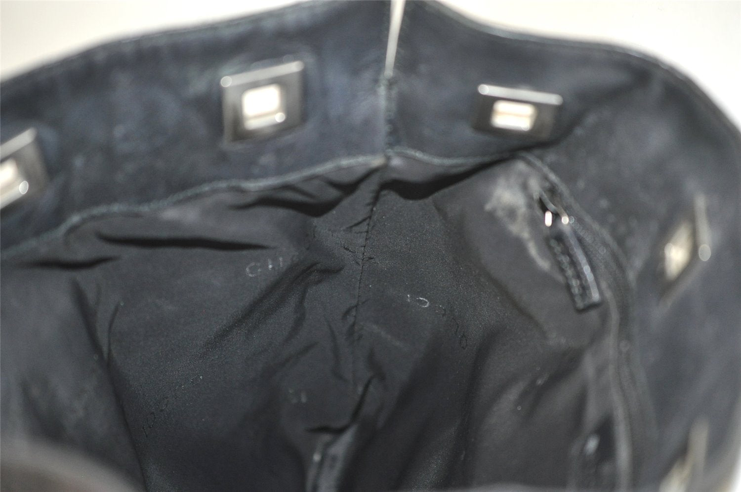 Authentic GUCCI Vintage Shoulder Drawstring Bag Canvas Leather Black Junk 4025K
