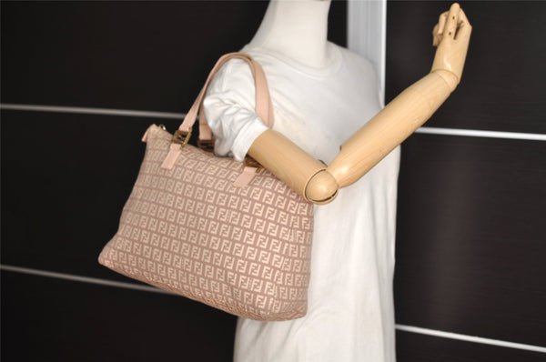 Authentic FENDI Zucchino Shoulder Hand Tote Bag Canvas Leather Pink 4028I
