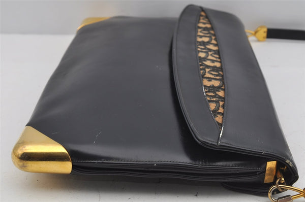 Authentic Christian Dior Trotter Shoulder Bag Purse Leather Canvas Navy 4029J