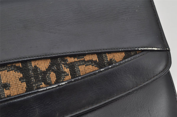 Authentic Christian Dior Trotter Shoulder Bag Purse Leather Canvas Navy 4029J