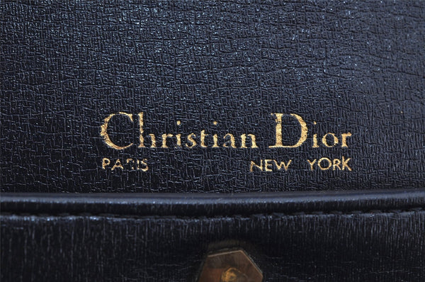 Authentic Christian Dior Trotter Shoulder Bag Purse Leather Canvas Navy 4029J