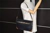 Authentic Christian Dior Trotter Shoulder Bag Purse Leather Canvas Navy 4029J