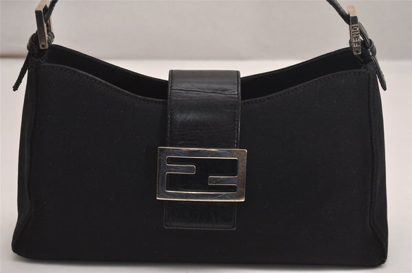 Authentic FENDI Vintage Shoulder Hand Bag Purse Jersey Leather Black 4032J