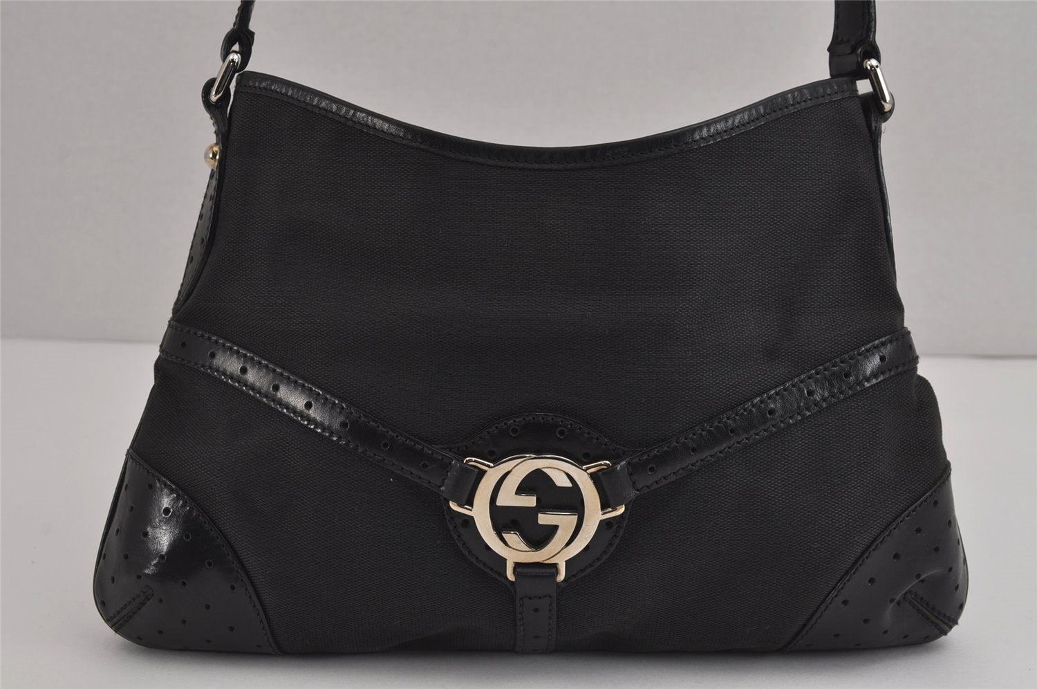 Authentic GUCCI Interlocking G Shoulder Hand Bag Canvas Leather Black 4033J