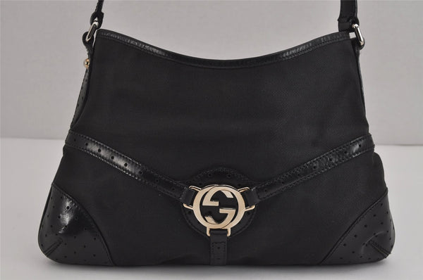 Authentic GUCCI Interlocking G Shoulder Hand Bag Canvas Leather Black 4033J