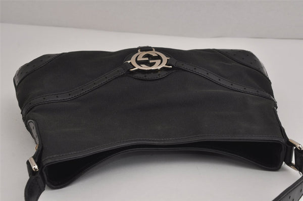 Authentic GUCCI Interlocking G Shoulder Hand Bag Canvas Leather Black 4033J