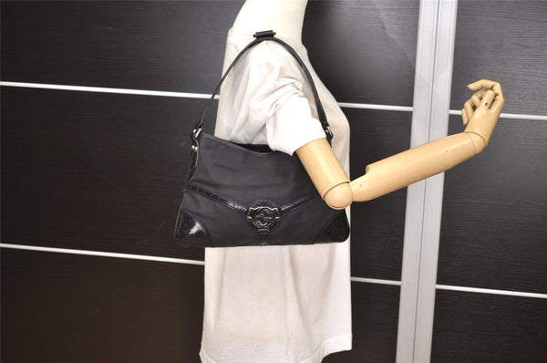 Authentic GUCCI Interlocking G Shoulder Hand Bag Canvas Leather Black 4033J