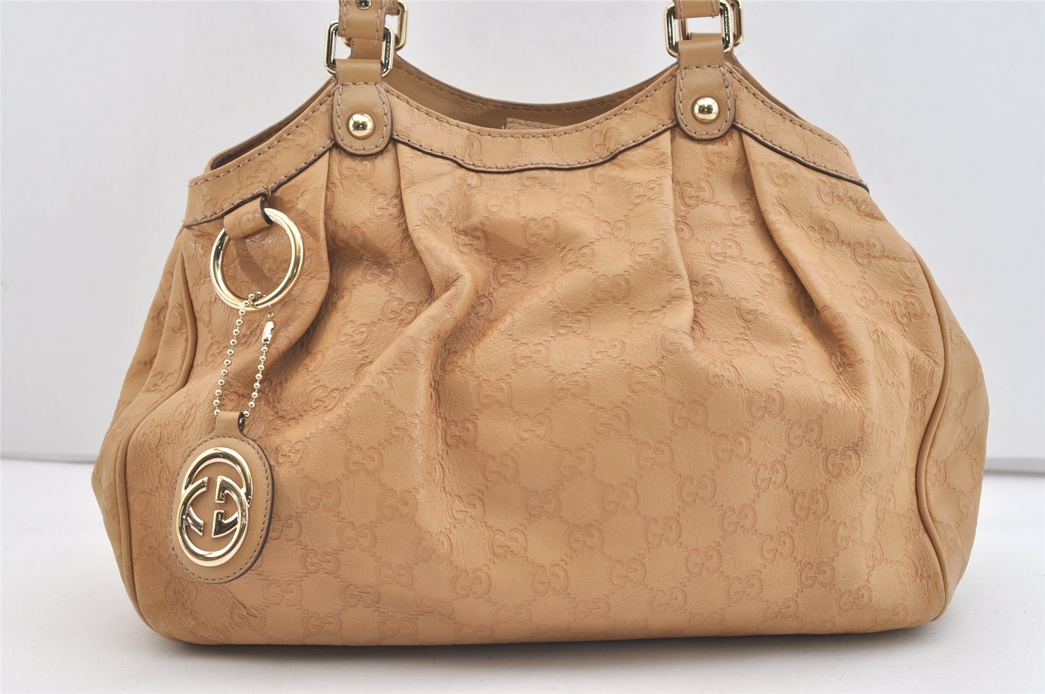 Authentic GUCCI Guccissima Sukey Shoulder Tote Bag GG Leather 211944 Beige 4034J