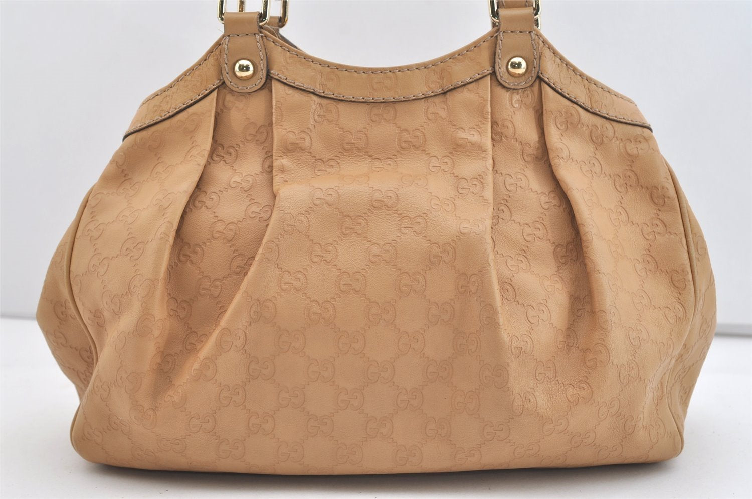 Authentic GUCCI Guccissima Sukey Shoulder Tote Bag GG Leather 211944 Beige 4034J