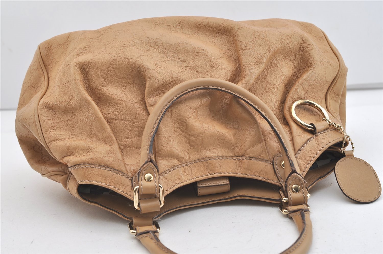 Authentic GUCCI Guccissima Sukey Shoulder Tote Bag GG Leather 211944 Beige 4034J