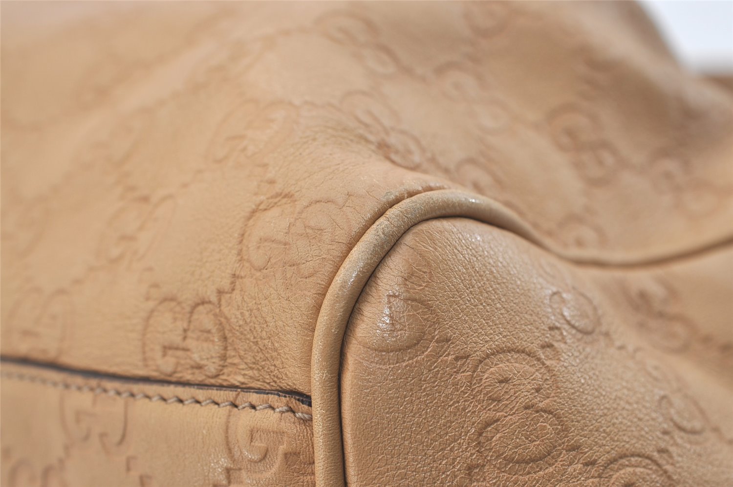 Authentic GUCCI Guccissima Sukey Shoulder Tote Bag GG Leather 211944 Beige 4034J