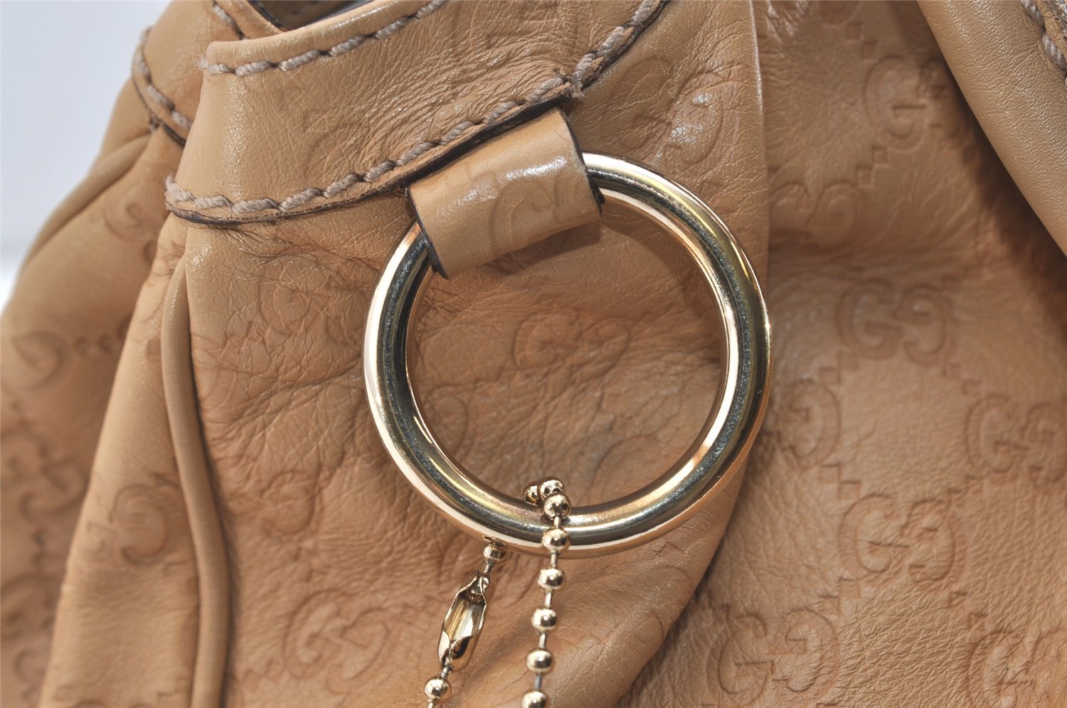 Authentic GUCCI Guccissima Sukey Shoulder Tote Bag GG Leather 211944 Beige 4034J