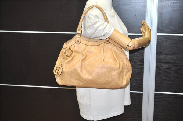 Authentic GUCCI Guccissima Sukey Shoulder Tote Bag GG Leather 211944 Beige 4034J