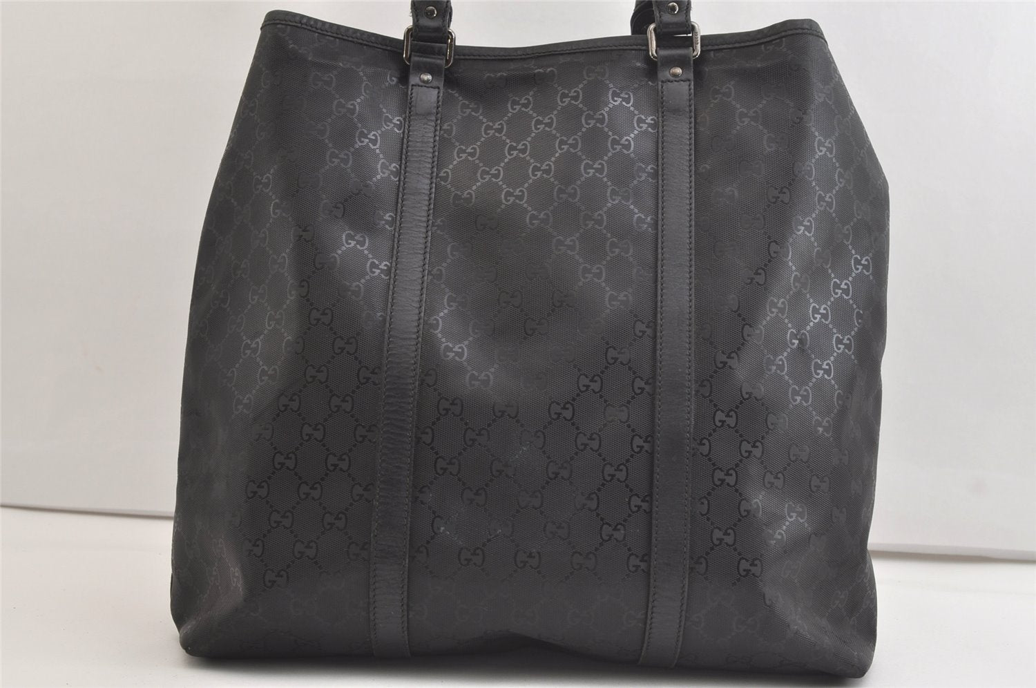 Authentic GUCCI GG Imprime Tote Shoulder Bag GG PVC Leather 223668 Black 4034K
