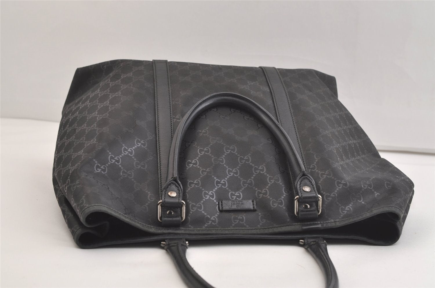 Authentic GUCCI GG Imprime Tote Shoulder Bag GG PVC Leather 223668 Black 4034K