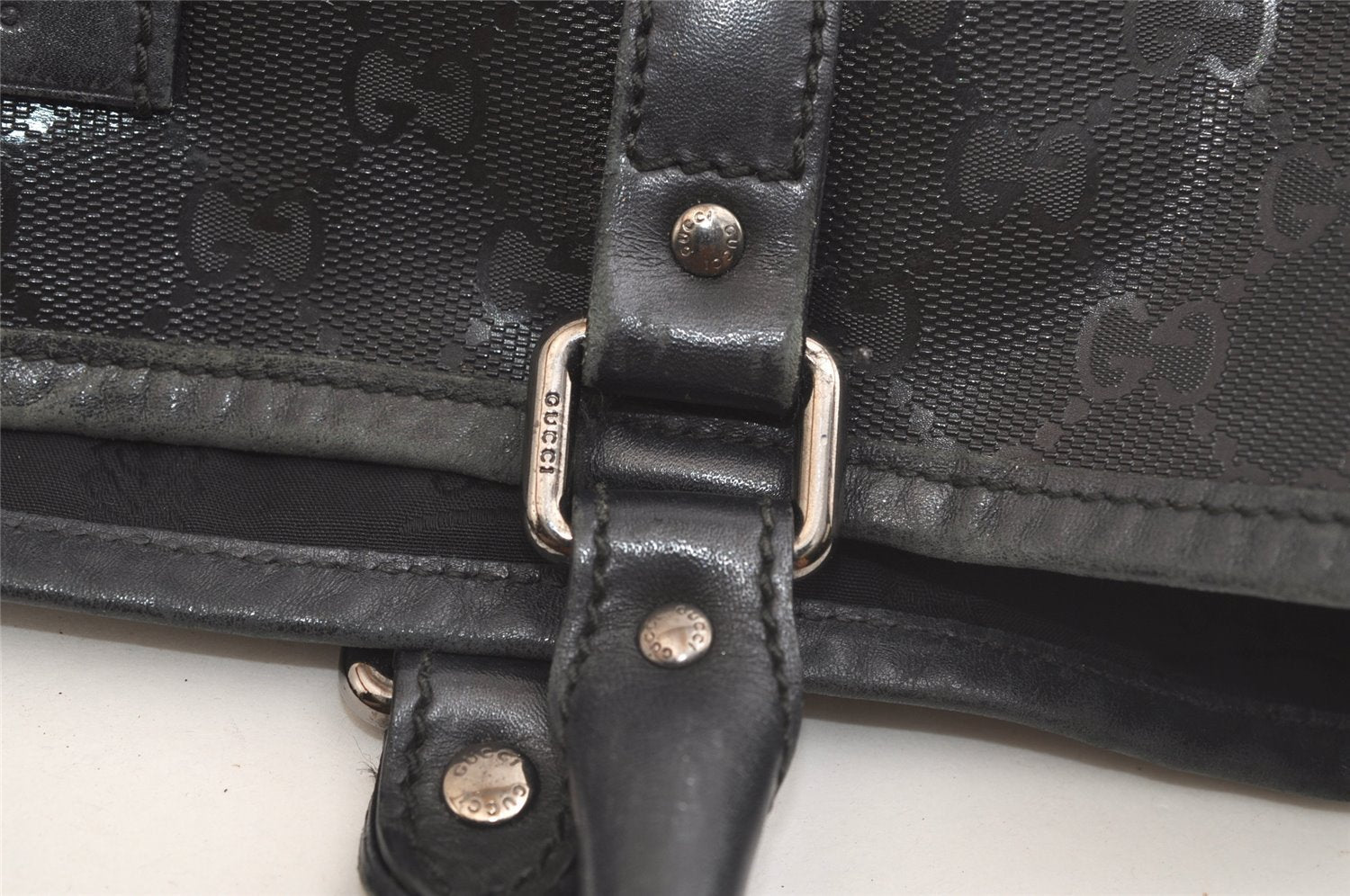 Authentic GUCCI GG Imprime Tote Shoulder Bag GG PVC Leather 223668 Black 4034K