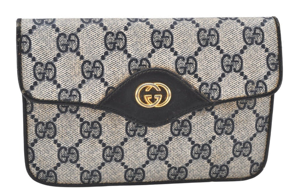 Authentic GUCCI Shoulder Clutch Bag Purse GG PVC Leather Navy Blue Junk 4035K