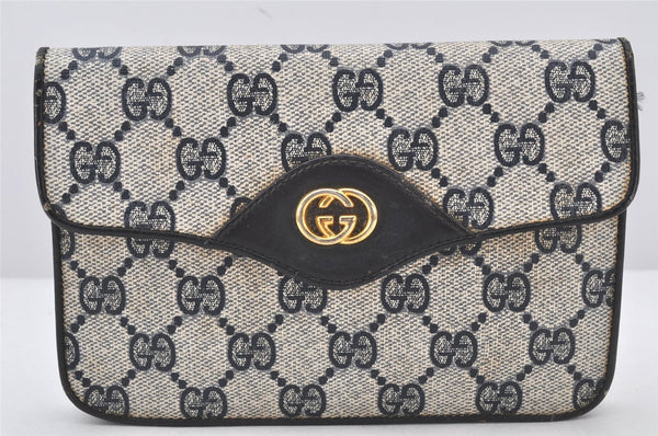 Authentic GUCCI Shoulder Clutch Bag Purse GG PVC Leather Navy Blue Junk 4035K
