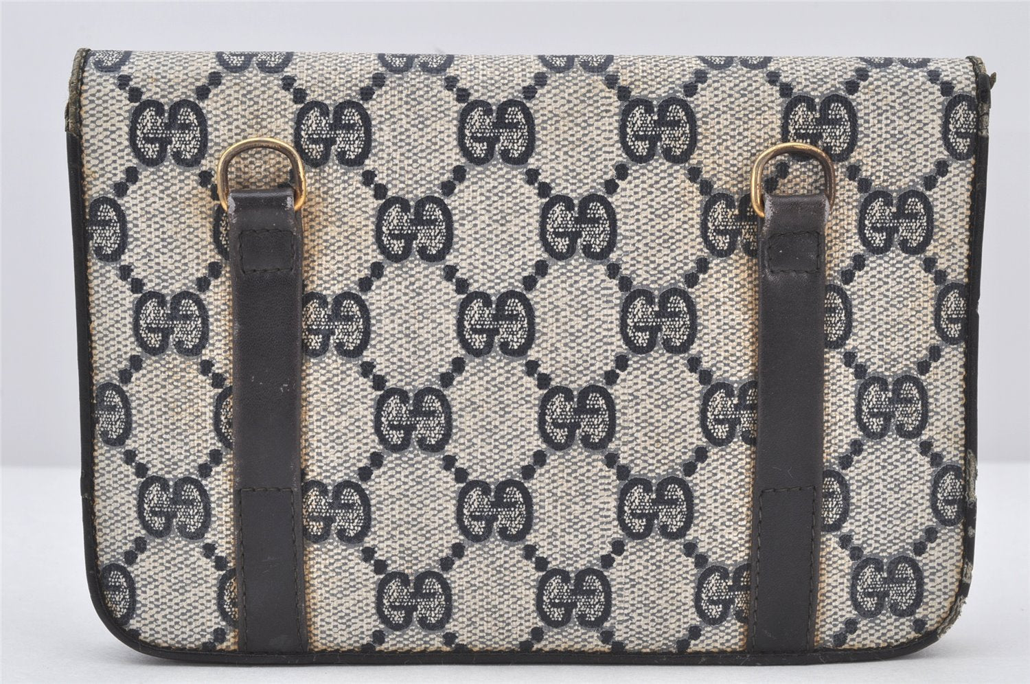Authentic GUCCI Shoulder Clutch Bag Purse GG PVC Leather Navy Blue Junk 4035K