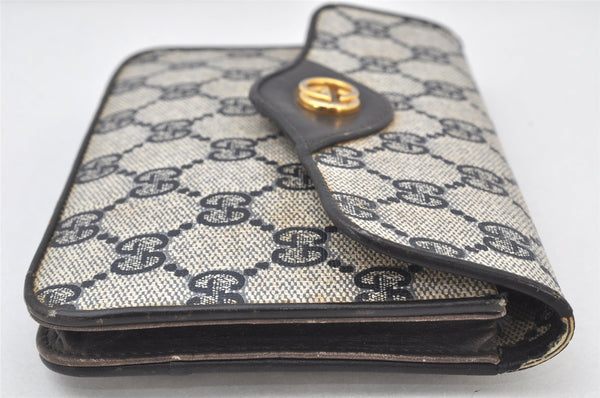Authentic GUCCI Shoulder Clutch Bag Purse GG PVC Leather Navy Blue Junk 4035K