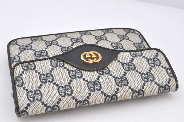 Authentic GUCCI Shoulder Clutch Bag Purse GG PVC Leather Navy Blue Junk 4035K