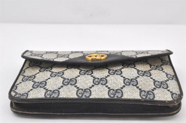 Authentic GUCCI Shoulder Clutch Bag Purse GG PVC Leather Navy Blue Junk 4035K