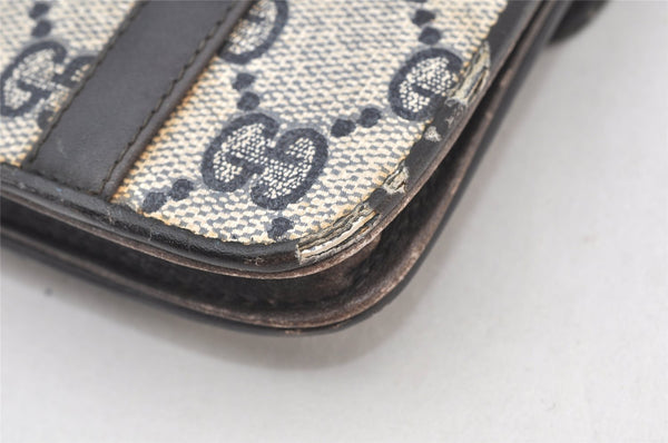 Authentic GUCCI Shoulder Clutch Bag Purse GG PVC Leather Navy Blue Junk 4035K