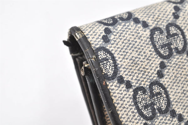 Authentic GUCCI Shoulder Clutch Bag Purse GG PVC Leather Navy Blue Junk 4035K
