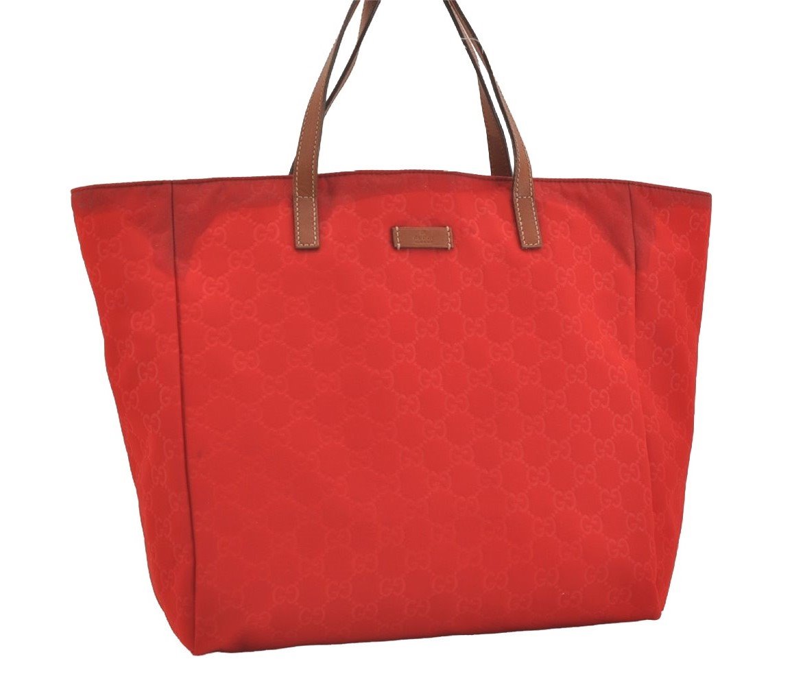 Authentic GUCCI Vintage Shoulder Tote Bag GG Nylon Leather 282439 Red 4037J