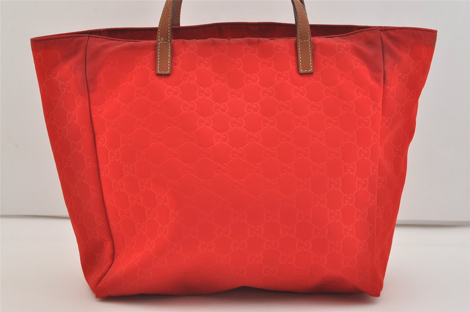 Authentic GUCCI Vintage Shoulder Tote Bag GG Nylon Leather 282439 Red 4037J
