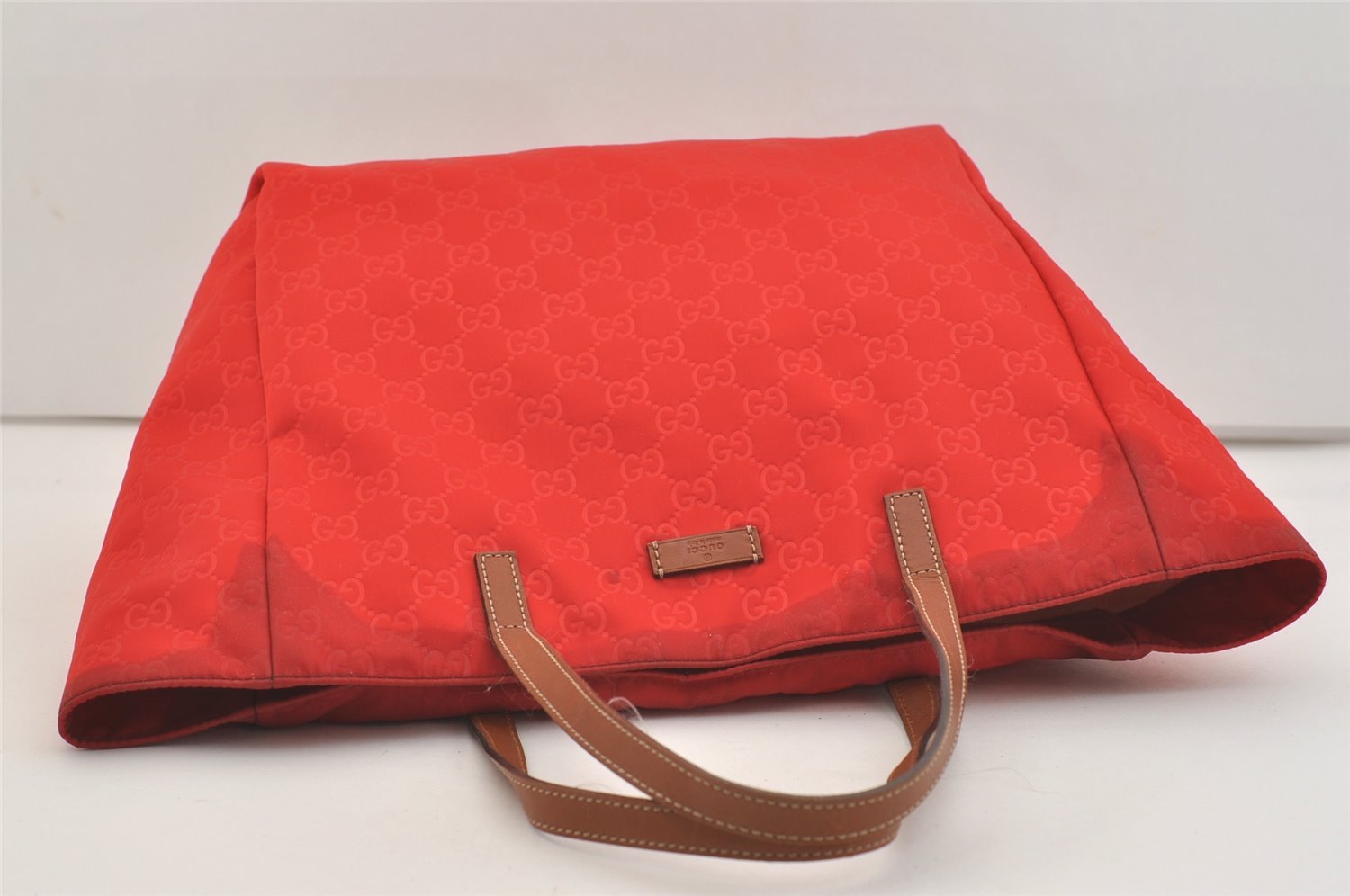 Authentic GUCCI Vintage Shoulder Tote Bag GG Nylon Leather 282439 Red 4037J