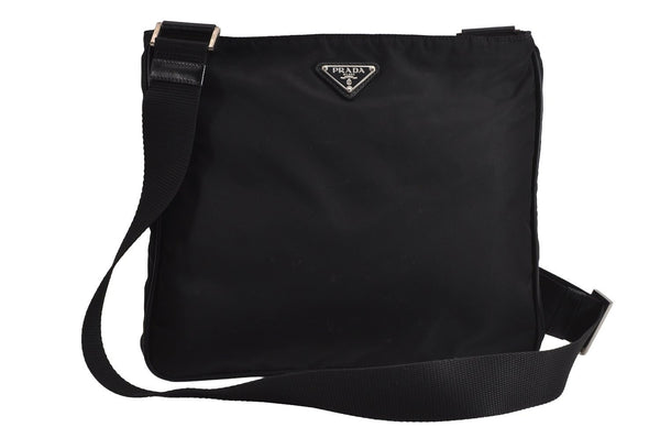 Authentic PRADA Nylon Tessuto Leather Shoulder Cross Body Bag Purse Black 4038J