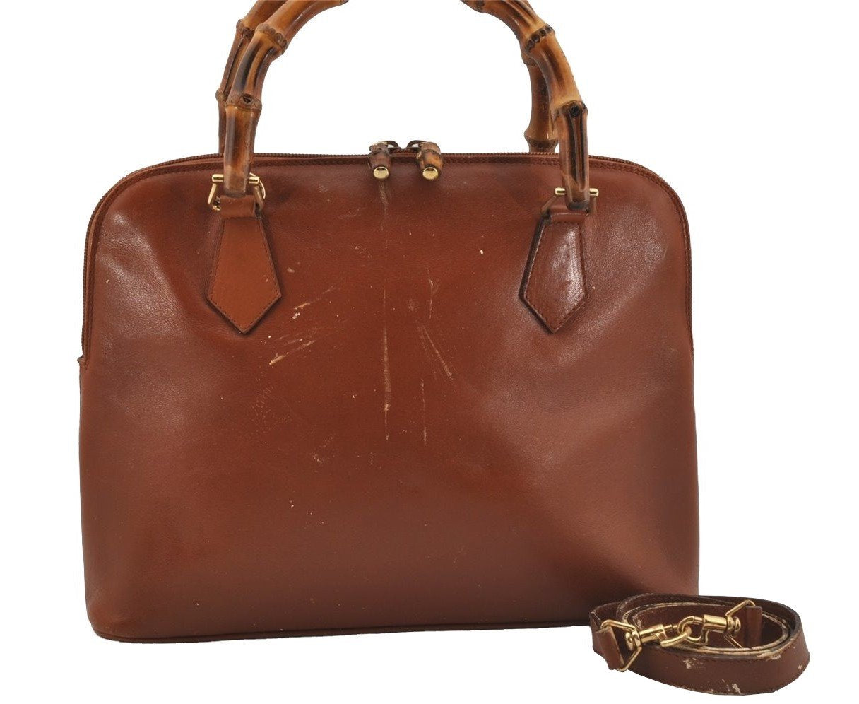 Authentic GUCCI Bamboo 2Way Shoulder Hand Bag Purse Leather Brown Junk 4039J
