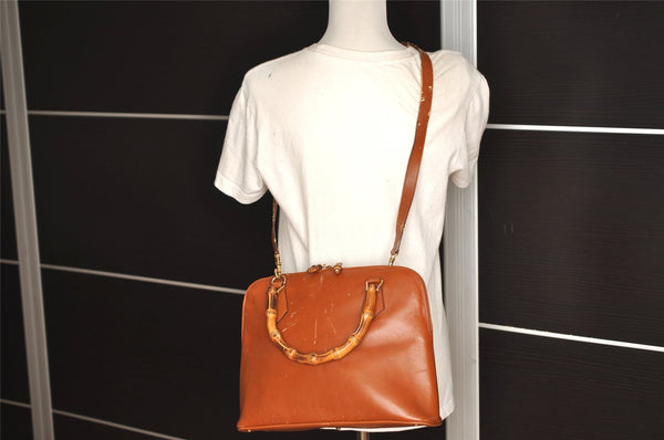 Authentic GUCCI Bamboo 2Way Shoulder Hand Bag Purse Leather Brown Junk 4039J