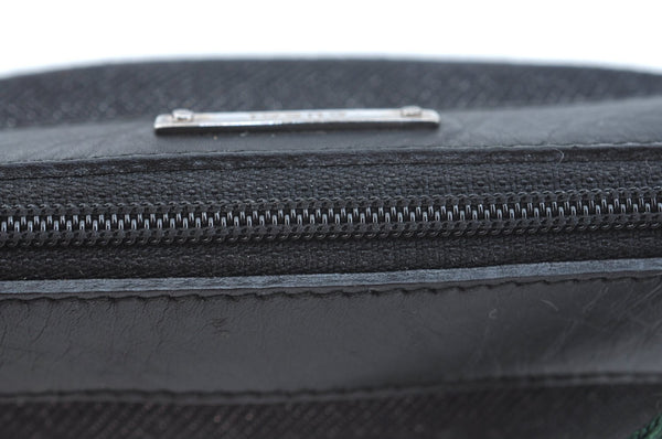 Authentic GUCCI Web Sherry Line Hand Bag Pouch Canvas Leather 92821 Black 4040I