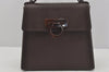 Authentic Salvatore Ferragamo Gancini Rubber Hand Bag Purse Brown 4042J