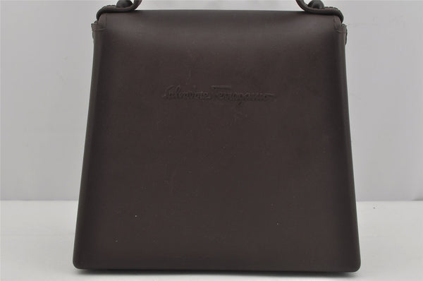 Authentic Salvatore Ferragamo Gancini Rubber Hand Bag Purse Brown 4042J