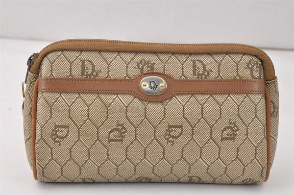 Authentic Christian Dior Honeycomb Pouch Purse PVC Leather Brown 4042K
