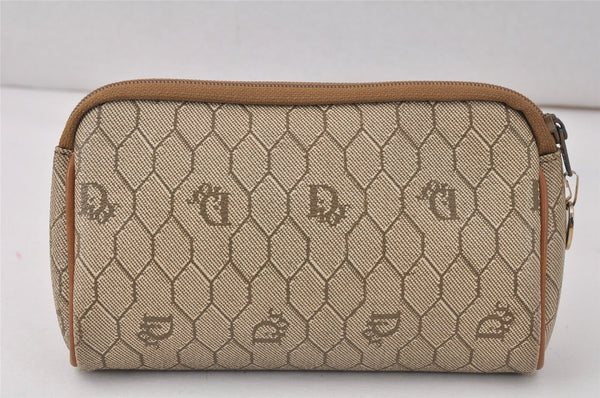 Authentic Christian Dior Honeycomb Pouch Purse PVC Leather Brown 4042K
