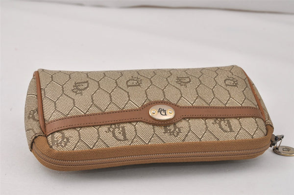 Authentic Christian Dior Honeycomb Pouch Purse PVC Leather Brown 4042K