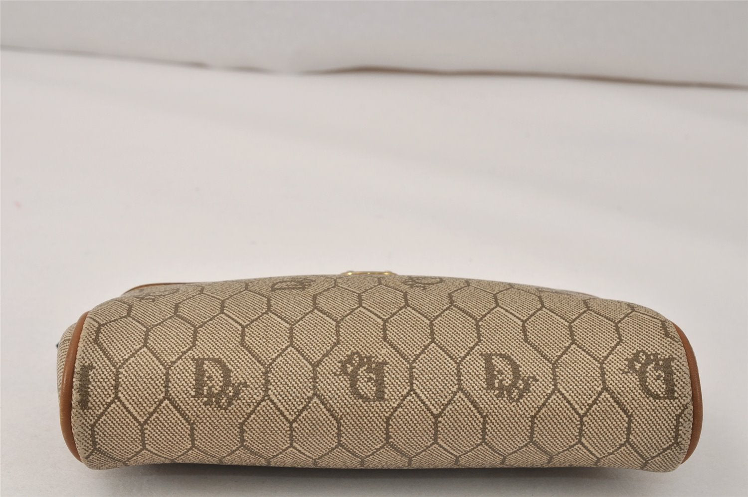 Authentic Christian Dior Honeycomb Pouch Purse PVC Leather Brown 4042K