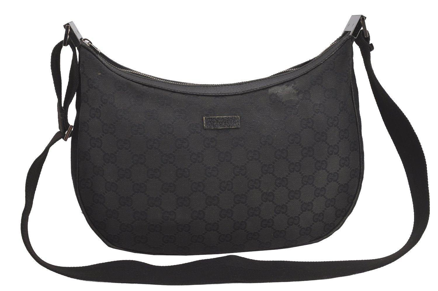 Authentic GUCCI Shoulder Cross Body Bag GG Canvas Leather 122790 Black 4043J