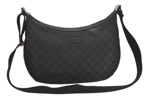 Authentic GUCCI Shoulder Cross Body Bag GG Canvas Leather 122790 Black 4043J