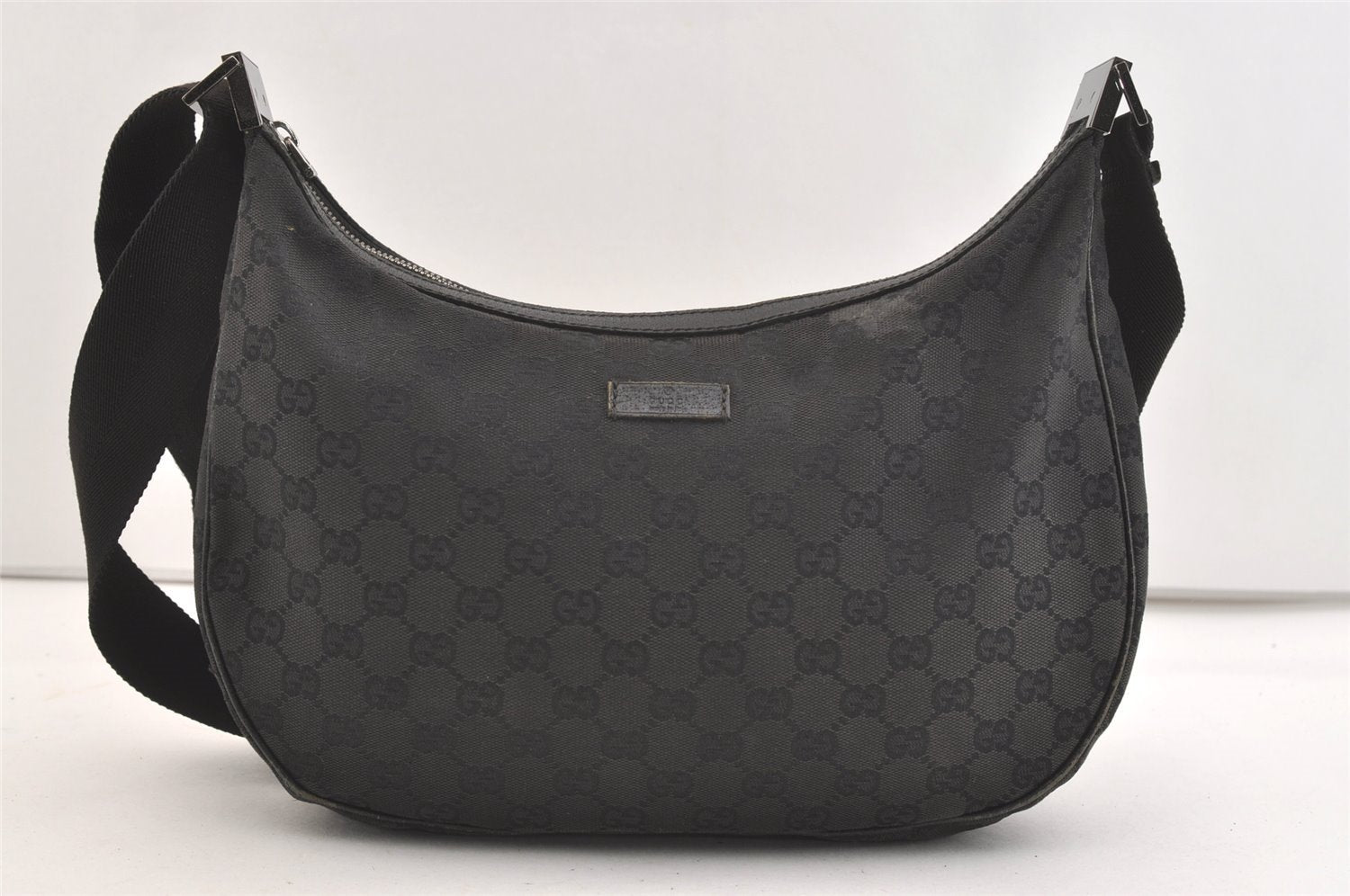 Authentic GUCCI Shoulder Cross Body Bag GG Canvas Leather 122790 Black 4043J
