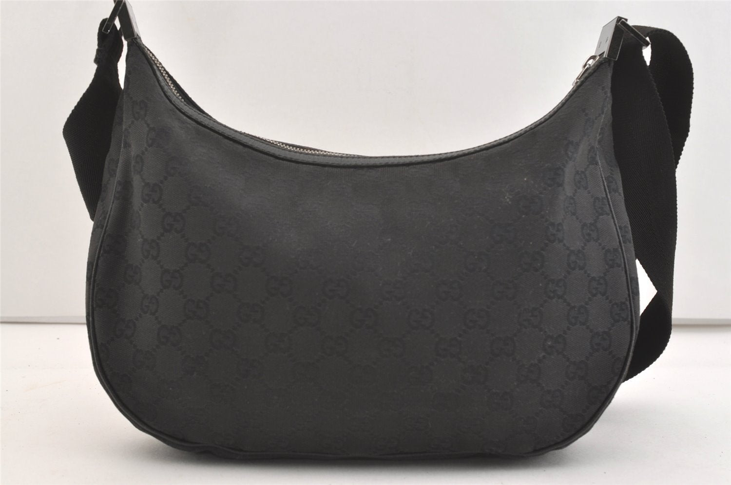 Authentic GUCCI Shoulder Cross Body Bag GG Canvas Leather 122790 Black 4043J