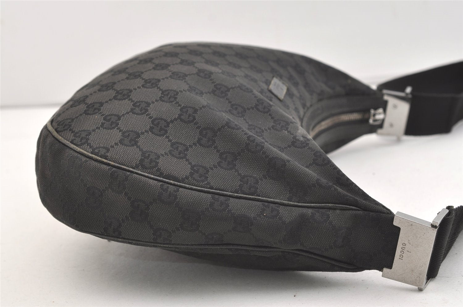 Authentic GUCCI Shoulder Cross Body Bag GG Canvas Leather 122790 Black 4043J