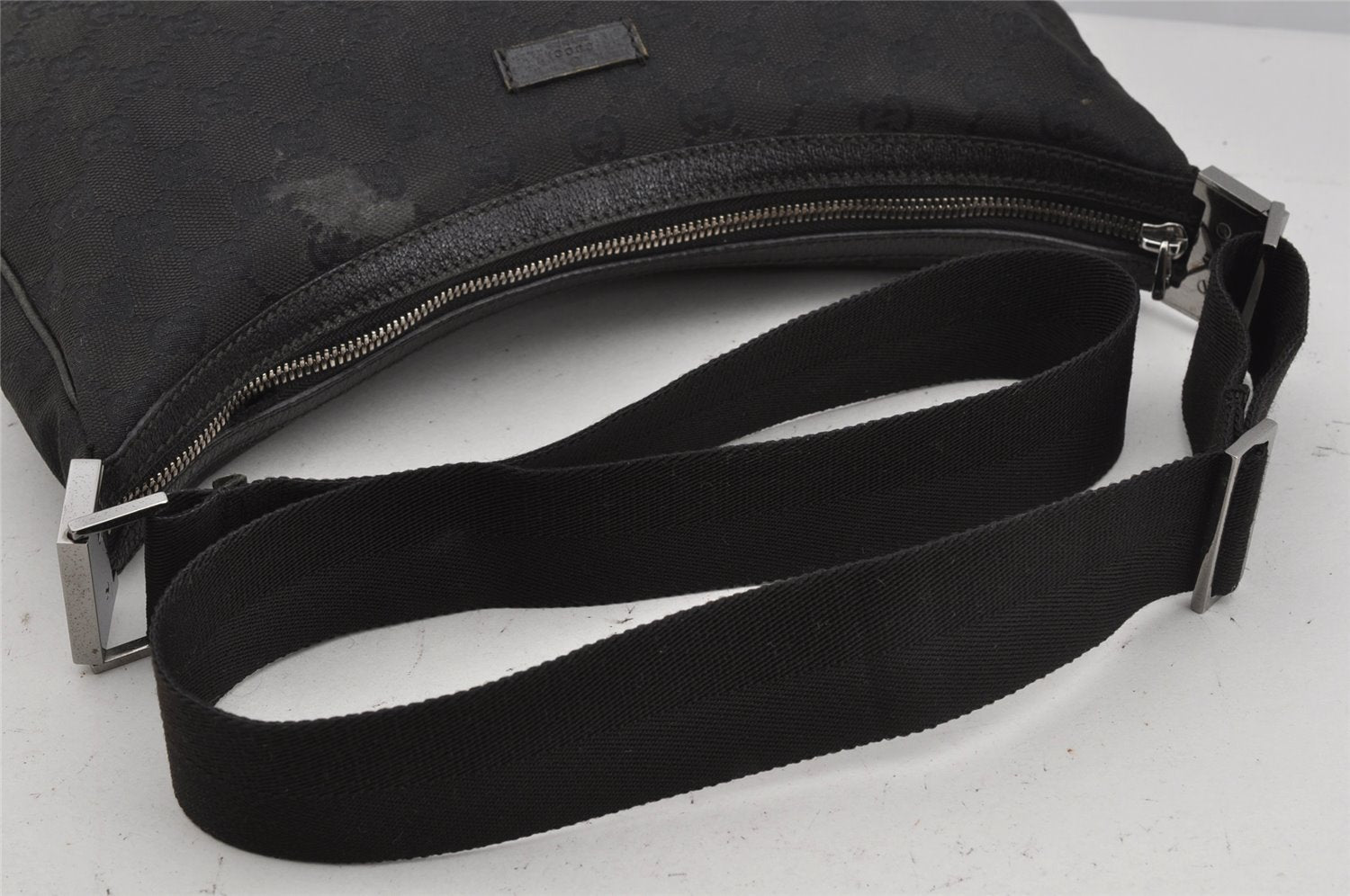 Authentic GUCCI Shoulder Cross Body Bag GG Canvas Leather 122790 Black 4043J