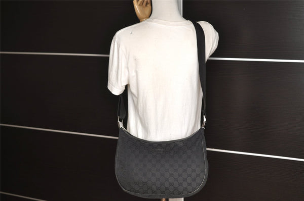 Authentic GUCCI Shoulder Cross Body Bag GG Canvas Leather 122790 Black 4043J