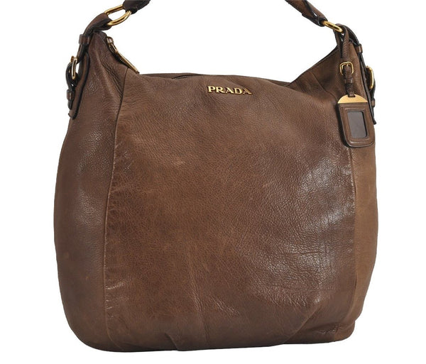 Authentic PRADA Vintage Leather Nappa Shoulder Hand Tote Bag Brown 4044J